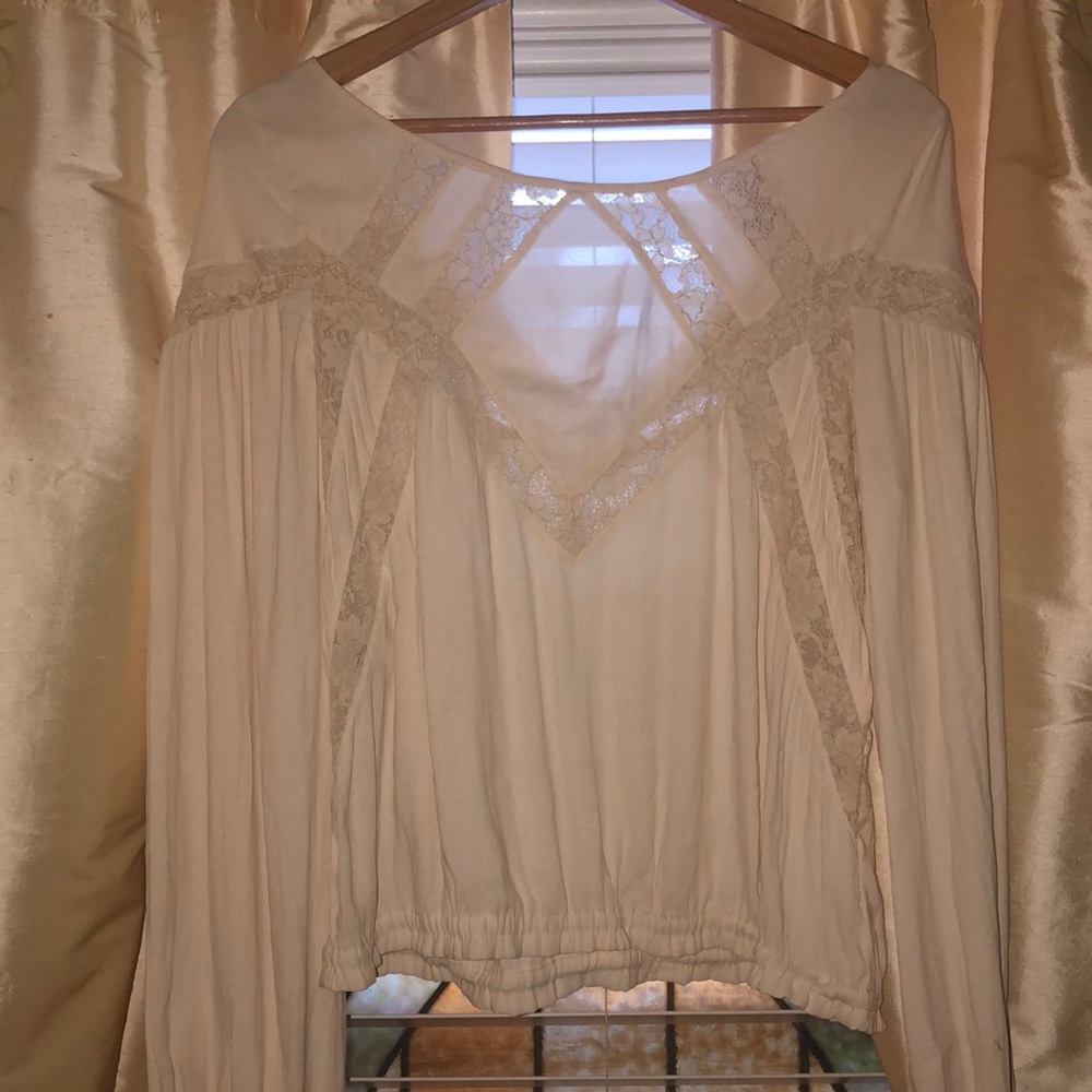 Free people delicate soft lace ivory blouse